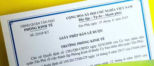 giấy phép kinh doanh rượu bia